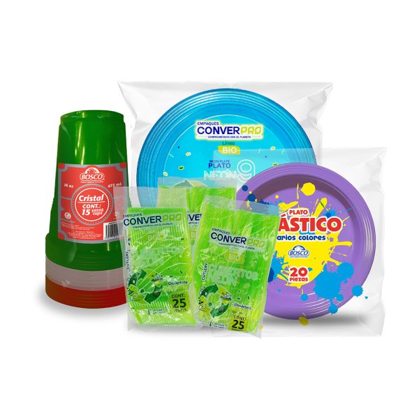 Combo Verano: Platos, vasos y cubiertos